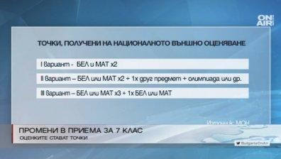 След 7 клас всяка паралелка ще приема с отделен бал