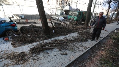 Вятърът в София продължава да кърти знаци и билбордове, накланя светофари
