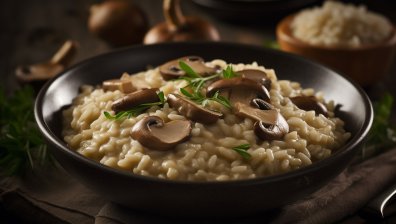 Ризото с гъби, лимонена кора и хрупкава чеснова галета