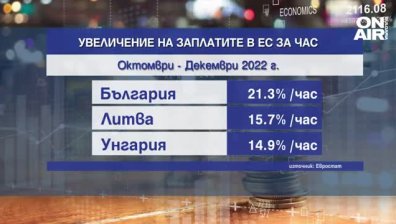 България е първенец в ЕС по увеличаване на заплатите през последното тримесечие на 2022 г.