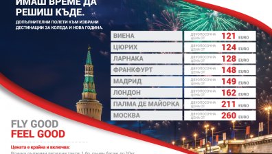 "България Ер" пуска допълнителни полети към 9 атрактивни дестинации за зимните празници