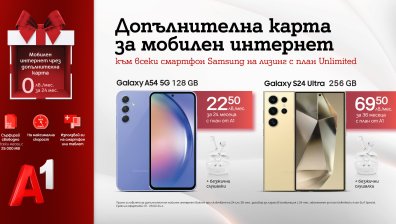 Абонамент за мобилен интернет без допълнително заплащане с всеки смартфон, закупен на лизинг с план Unlimited от А1