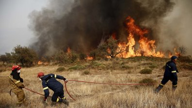 Пламна пожар на пълен с туристи гръцки остров
