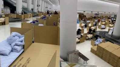 Летище "Нарита" се превърна в "хотел" с картонени легла за пътниците