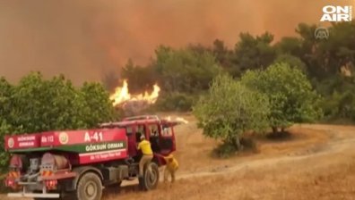 Страшна огнена стихия бушува в Турция, пламъците изпепелиха къщи, ферми и коли