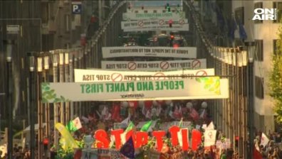 Хиляди блокираха Брюксел с протест срещу търговското споразумение