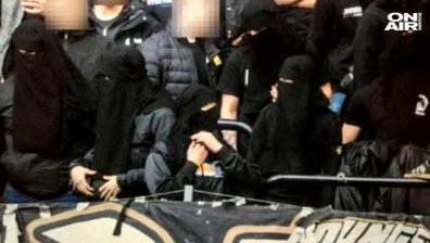 Шведски ултраси на мач с бурки