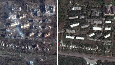 Сателитни снимки показват мащабите на бомбардировките в Бахмут