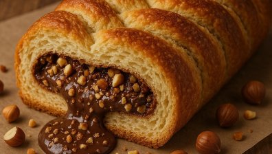 Козуначено руло с пълнеж от течен шоколад и лешници (РЕЦЕПТА)