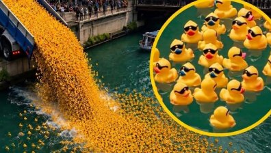 90 000 гумени патета полетяха в река Чикаго за годишна благотворителна инициатива