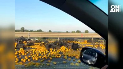 10 т портокали се разпиляха по "Ботевградско шосе" (ВИДЕО)