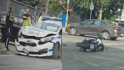 Инцидент с моторист в София, друг шофьор катастрофира челно в полицейска кола