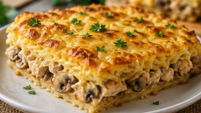 Картофена запеканка с пилешко и гъби - рецепта за цялото семейство
