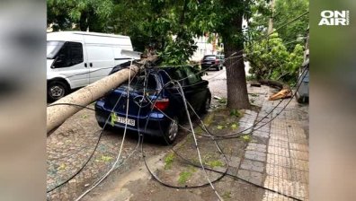 На косъм от трагедията: Стълб размаза кола в Пловдив