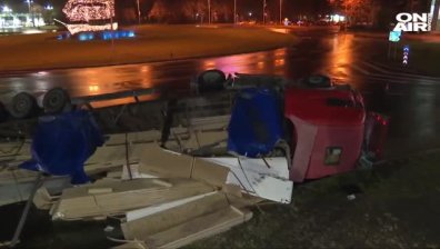 Гонка с полицията: 18-годишен открадна и обърна ТИР в Бургас (ОБНОВЕНА)