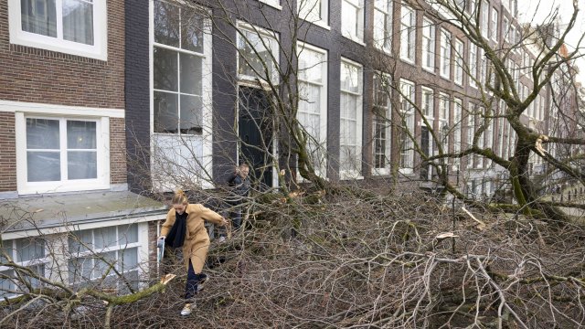 Силният вятър предизвикан от бурята Юнис събори кран върху болница