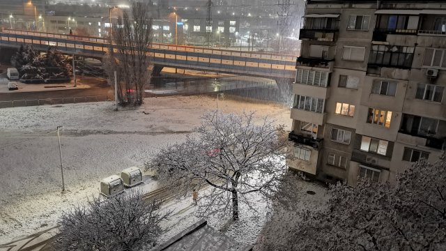 Обилен снеговалеж започна тази вечер в София. Всичко побеля за