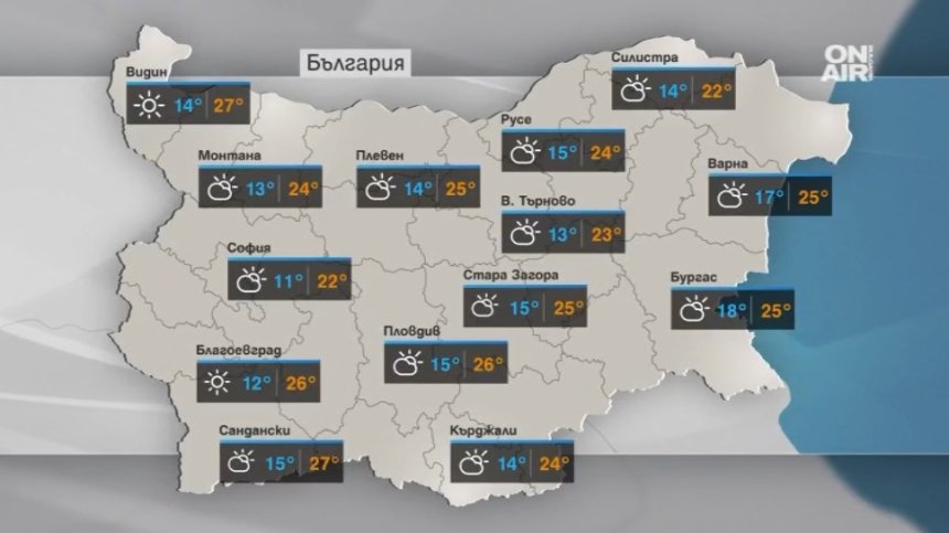 Очаква ни ветровит и хладен ден с температури между  22&deg; и 27&deg;