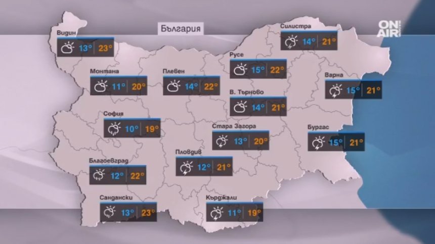 Типичен майски ден - облаци, дъжд и температури до 24 градуса