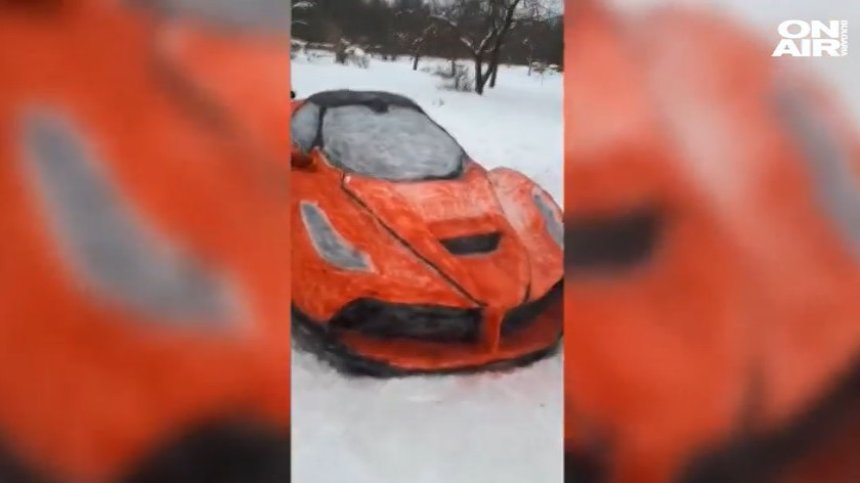 Любители на високите скорости изваяха Ferrari от сняг (+ВИДЕО)