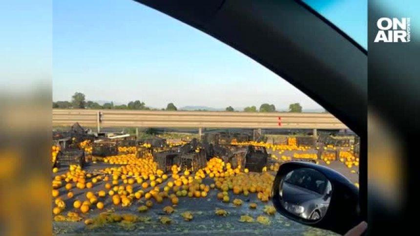 10 т портокали се разпиляха по "Ботевградско шосе" (ВИДЕО)