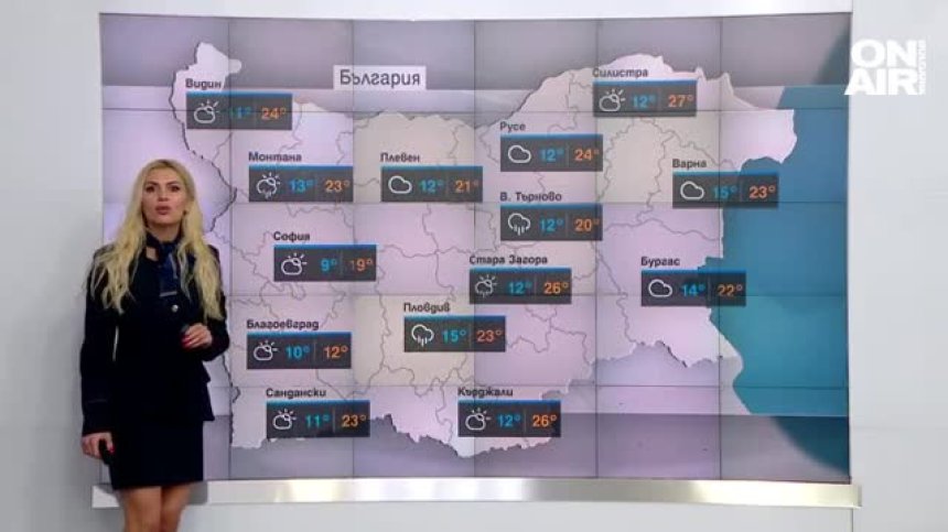 Облачен и дъждовен край на работната седмица, градусите скачат до 24