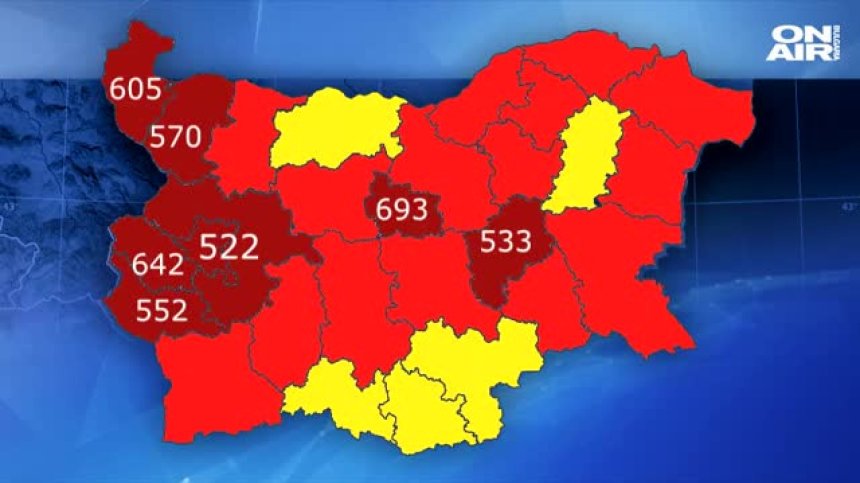 8 области вече са в "тъмночервената" зона по заболеваемост от Ковид-19