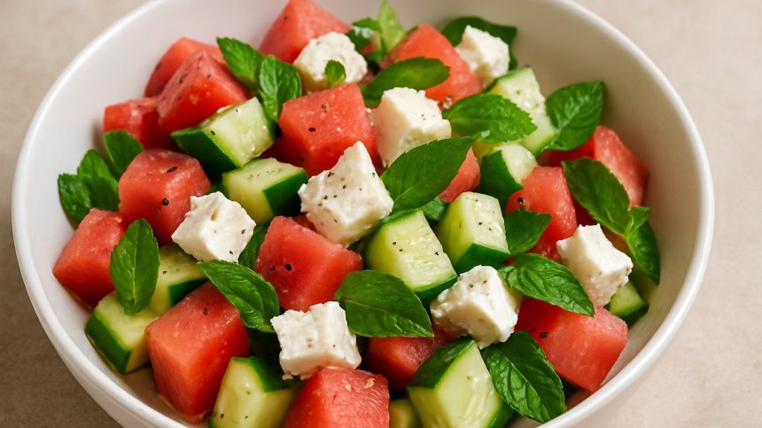 Освежаваща салата с диня, краставица и мента за горещите дни (РЕЦЕПТА)