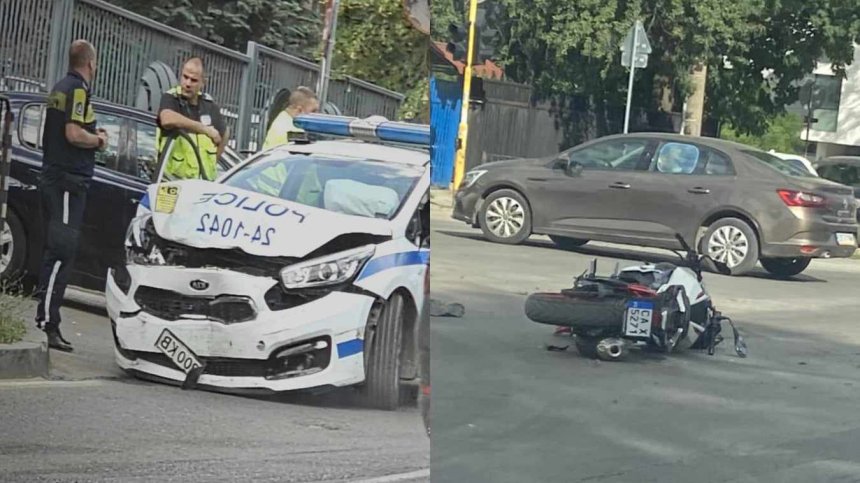 Инцидент с моторист в София, друг шофьор катастрофира челно в полицейска кола