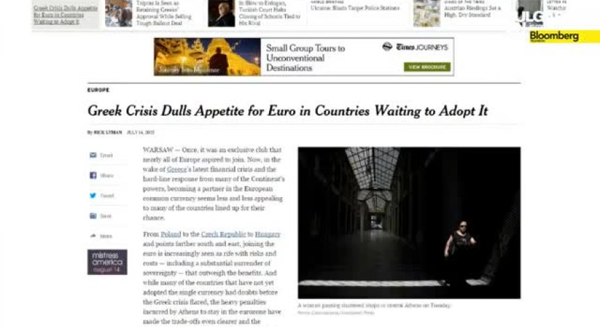 New York Times: Гръцката криза намали апетита и на България за влизане в еврозоната