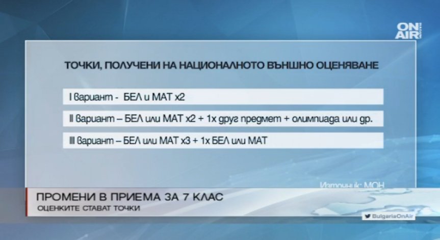След 7 клас всяка паралелка ще приема с отделен бал