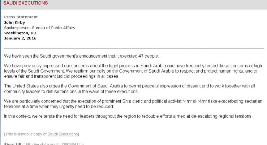 САЩ предупреди, че саудитските екзекуции може да предизвикат напрежение