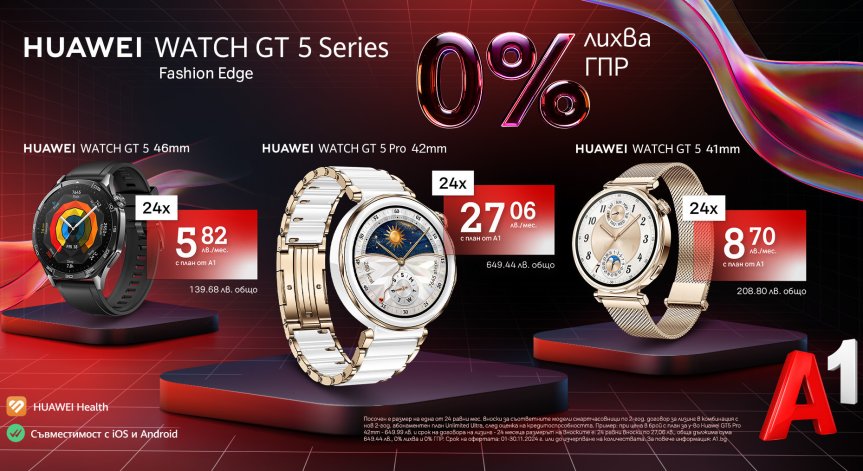 В кампанията участват и смартчасовници от серията Huawei Watch GT5.