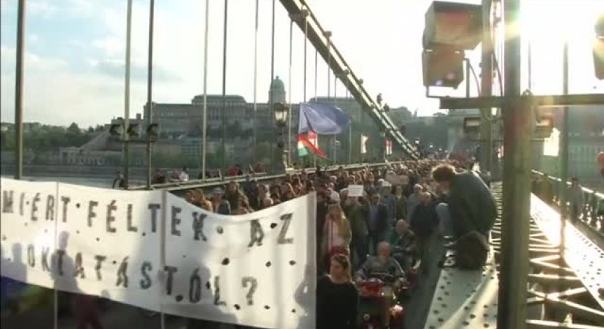 Пореден протест в Унгария срещу закриването на университета на Сорос
