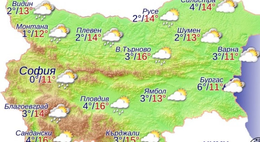 Значителна облачност през днешния ден, на места ще вали дъжд