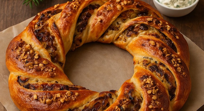 Коледен венец с карамелизиран лук – рецепта за празниците