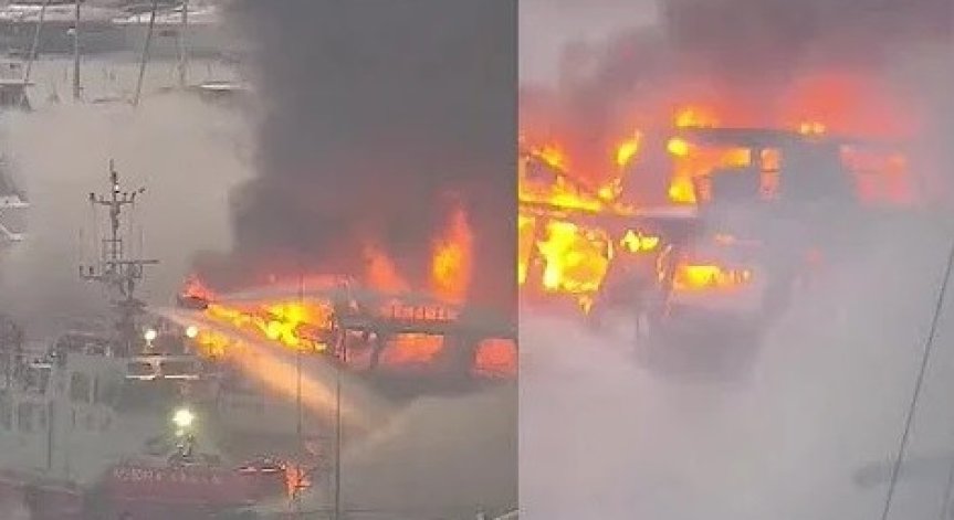 Огнен ад на яхтено пристанище в Хонгконг - 16 луксозни яхти изгоряха, 10 потънаха (ВИДЕО)