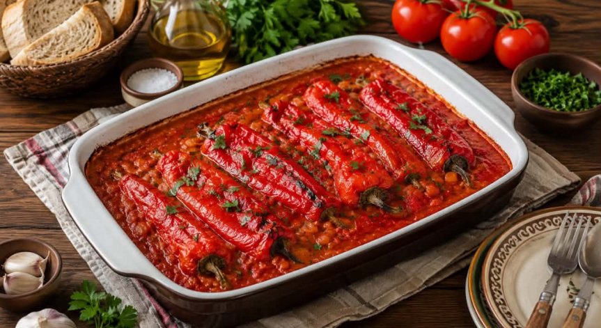 Рецепта за печени чушки с доматен сос