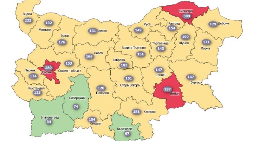София, Силистра и Ямбол в червената Ковид зона
