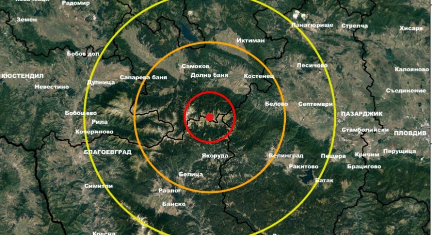 Земетресение близо до София