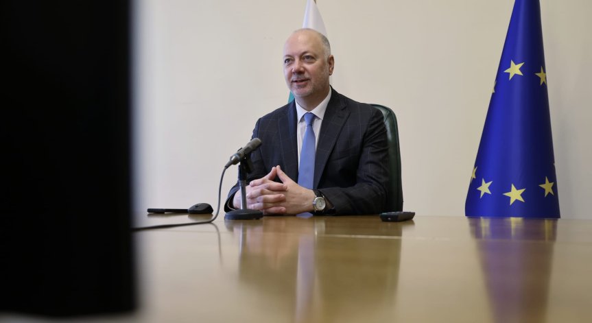 Желязков участва във видеоконферентна връзка.