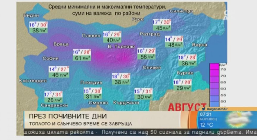 Обявен е оранжев код за валежи в централна България
