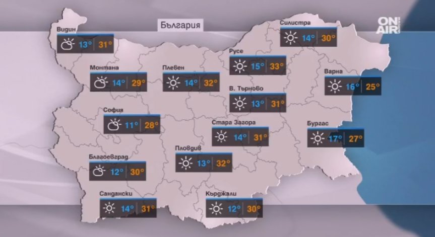 Предимно слънчево време с летни температури ни очаква днес