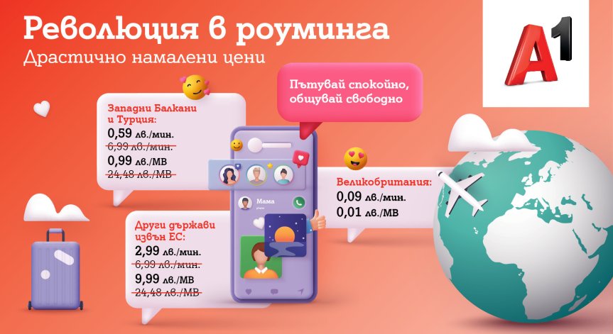 А1 намалява цените си за роуминг извън ЕС с до 96%