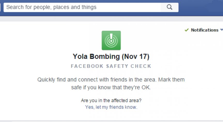 Facebook въведе Yola Safety Check
