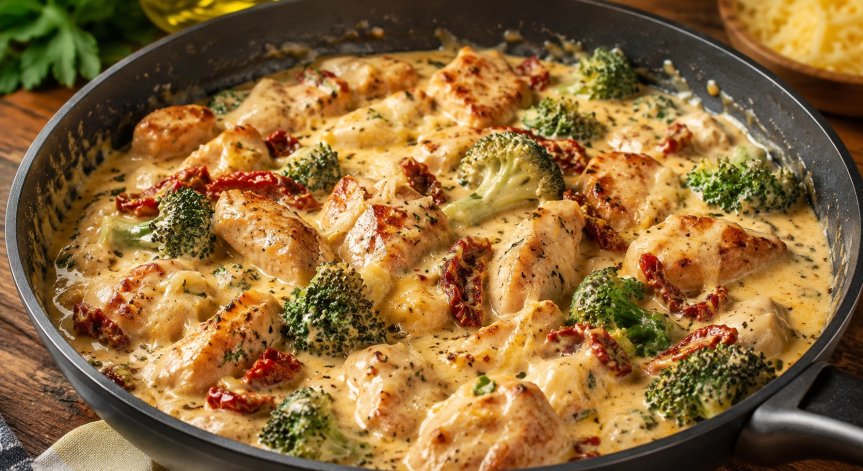 Рецепта за пиле с броколи и сос с маскарпоне и чедър