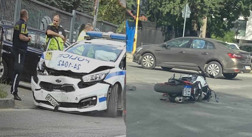 Инцидент с моторист в София, друг шофьор катастрофира челно в полицейска кола
