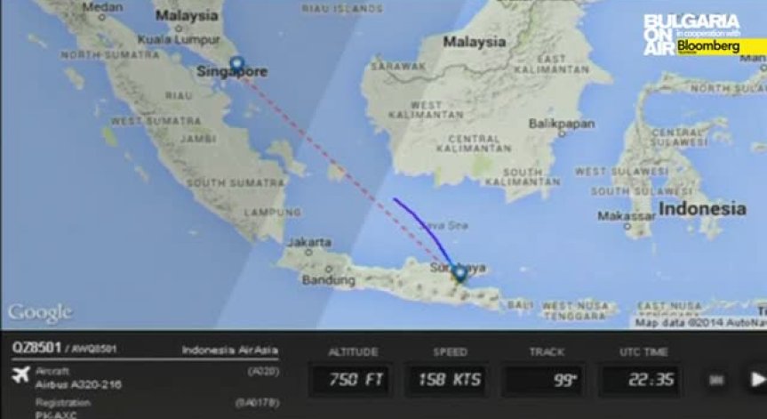 Издирването на изчезналия самолет на AirAsia е преустановено (обновена към 18:40)