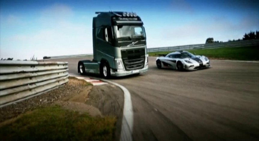 Камион Volvo FH предизвиква Koenigsegg One